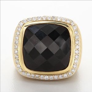 David Yurman 18k Gold Black Onyx and Diamond Ring